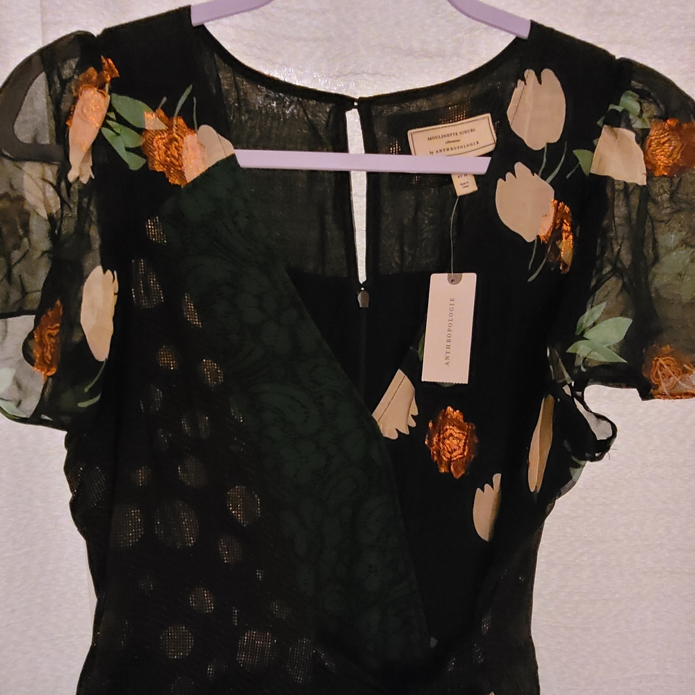 Chic Black Floral Dress with Sheer Sleeves